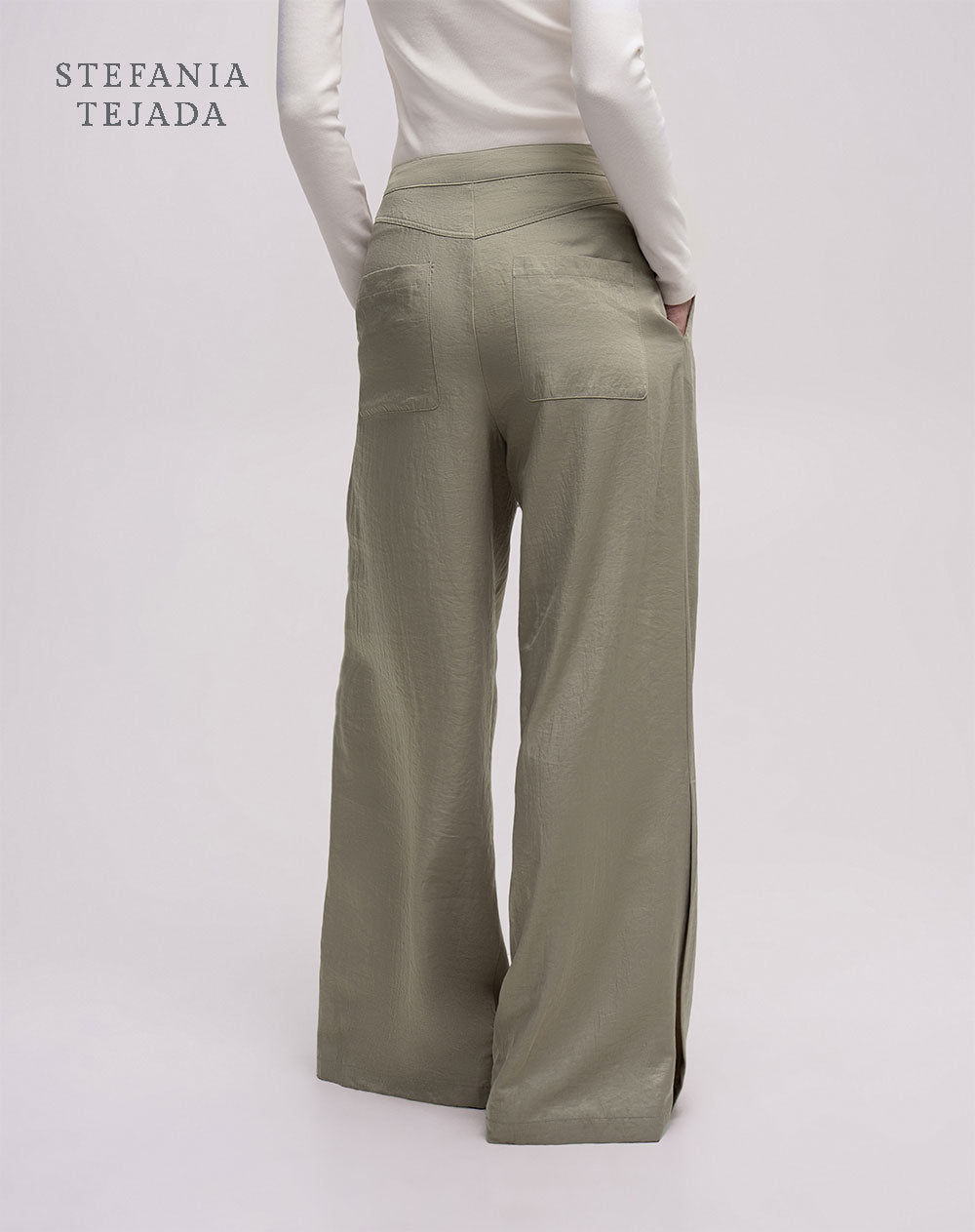 Pantalón wide leg  tiro alto habano Stefania Tejada