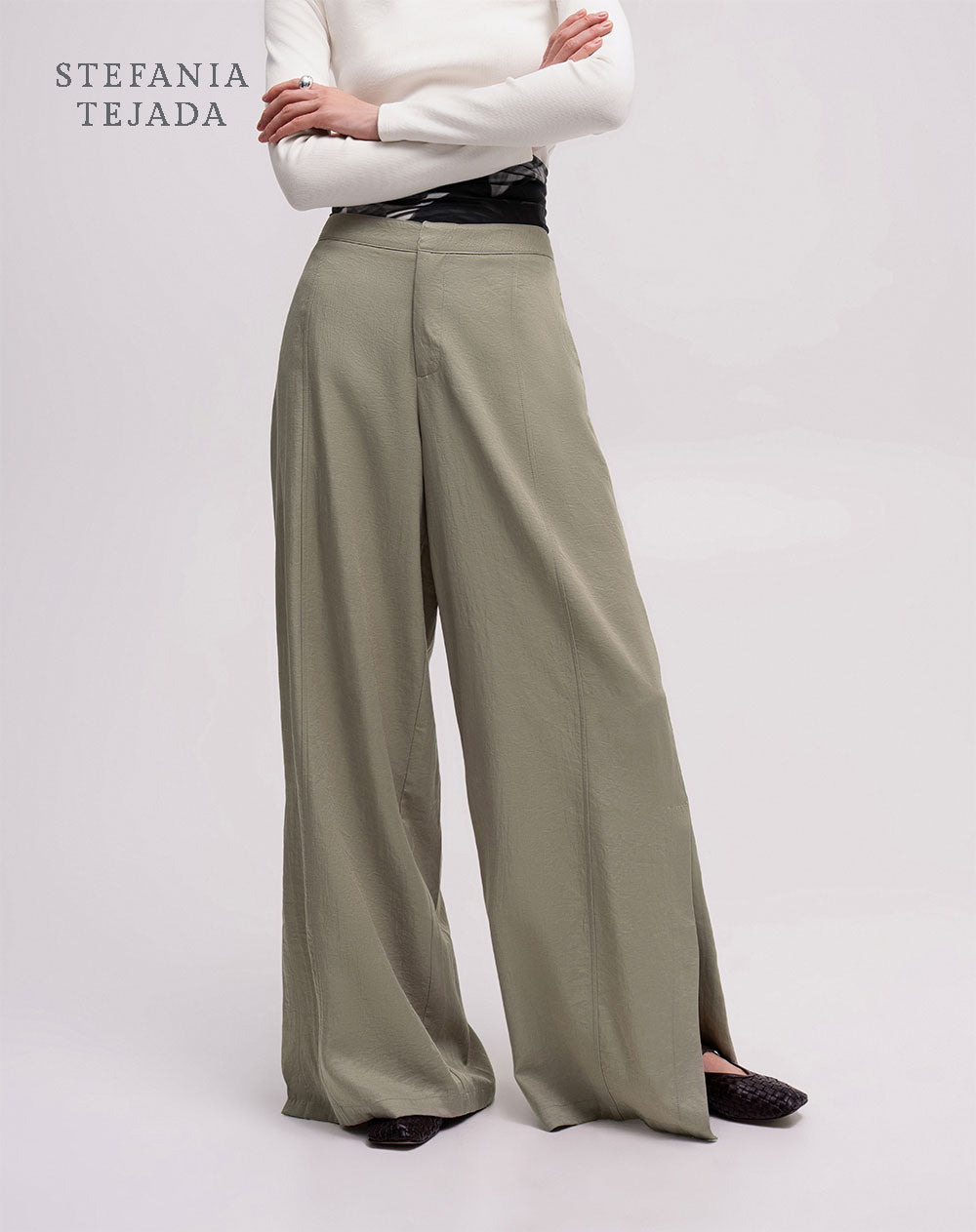 Pantalón wide leg  tiro alto habano Stefania Tejada