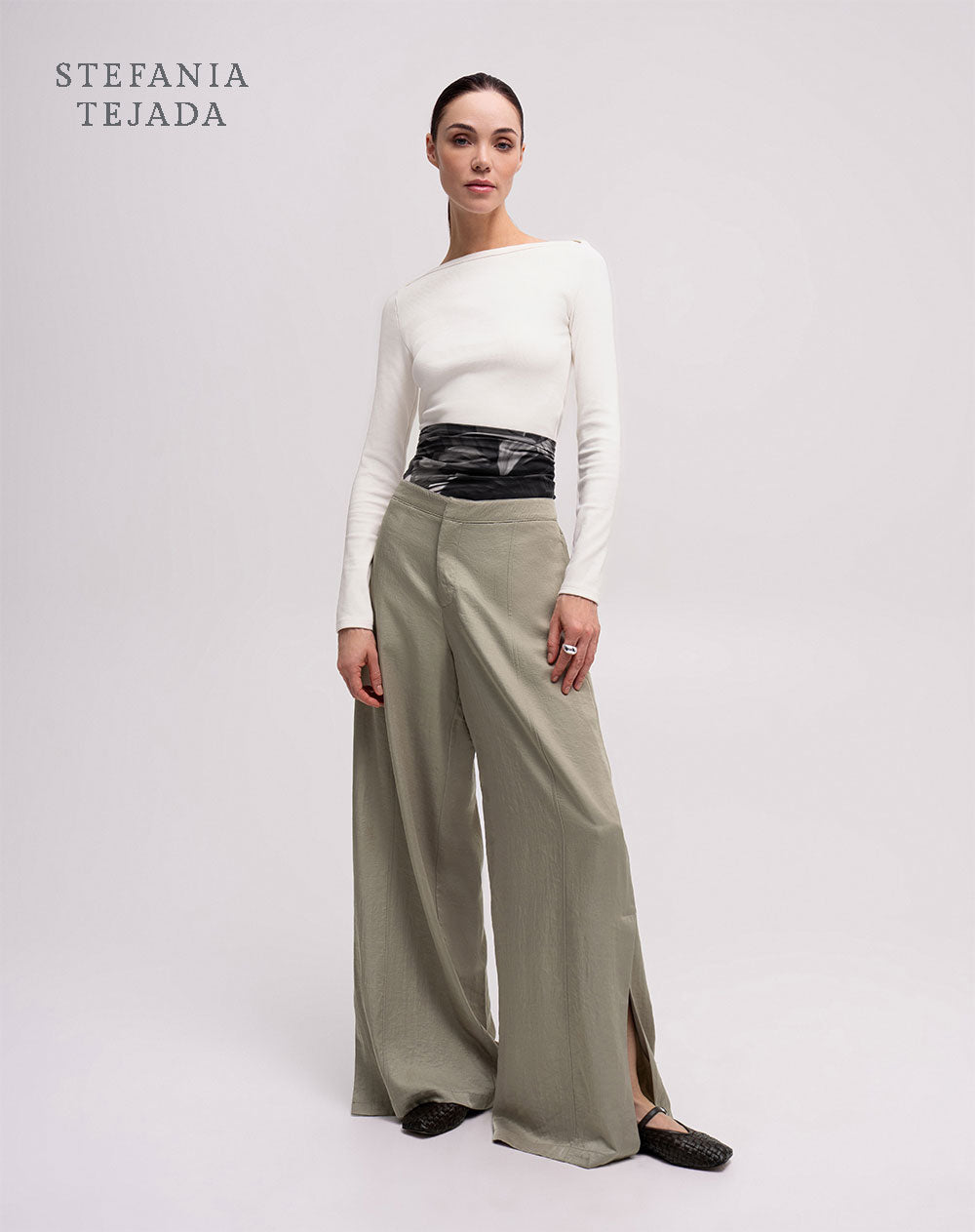 Pantalón wide leg  tiro alto habano Stefania Tejada