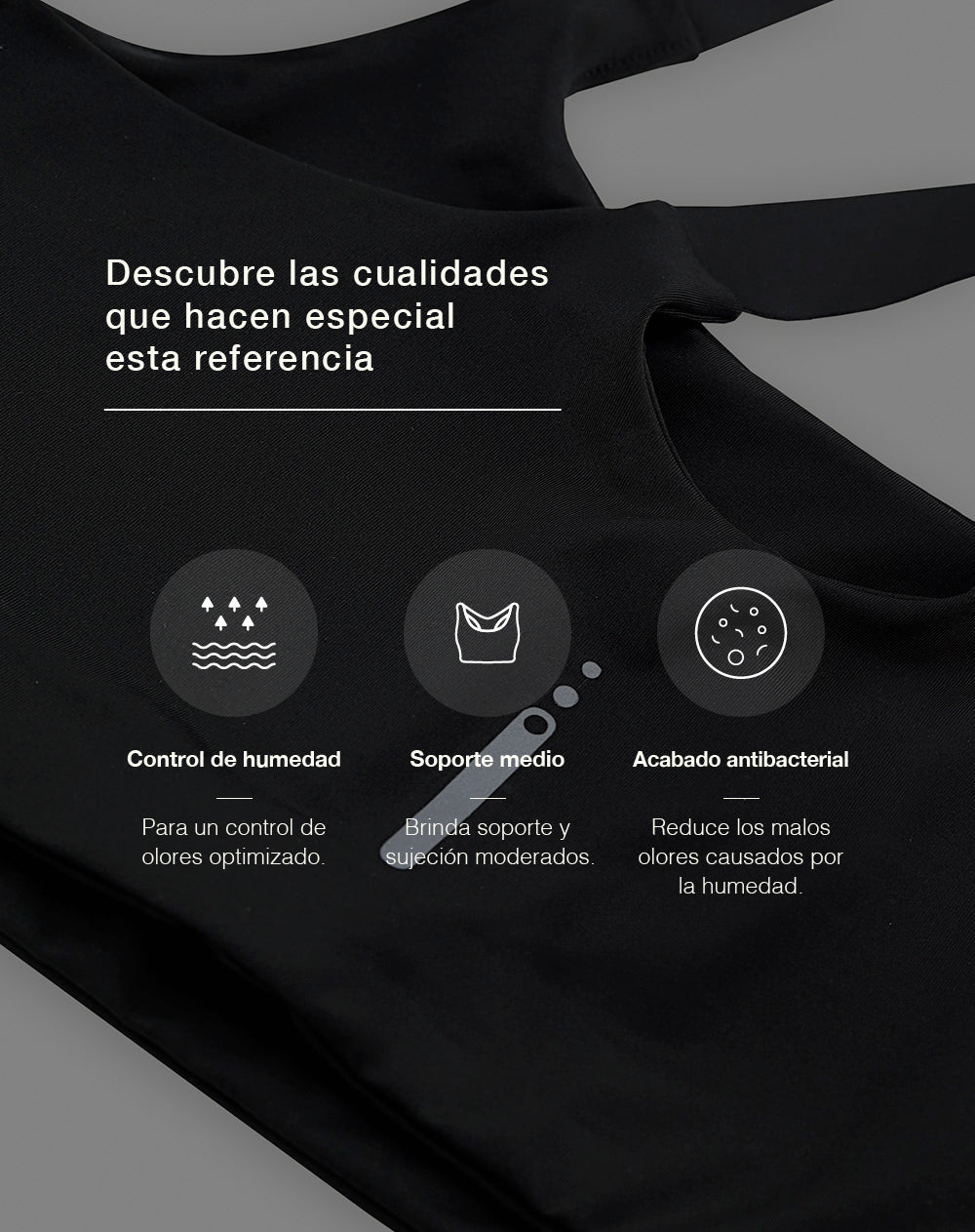 Top deportivo soporte medio control humedad negro