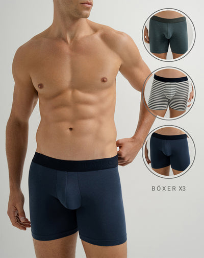 Boxér medio algodónpima ajustado x3unds surtidos