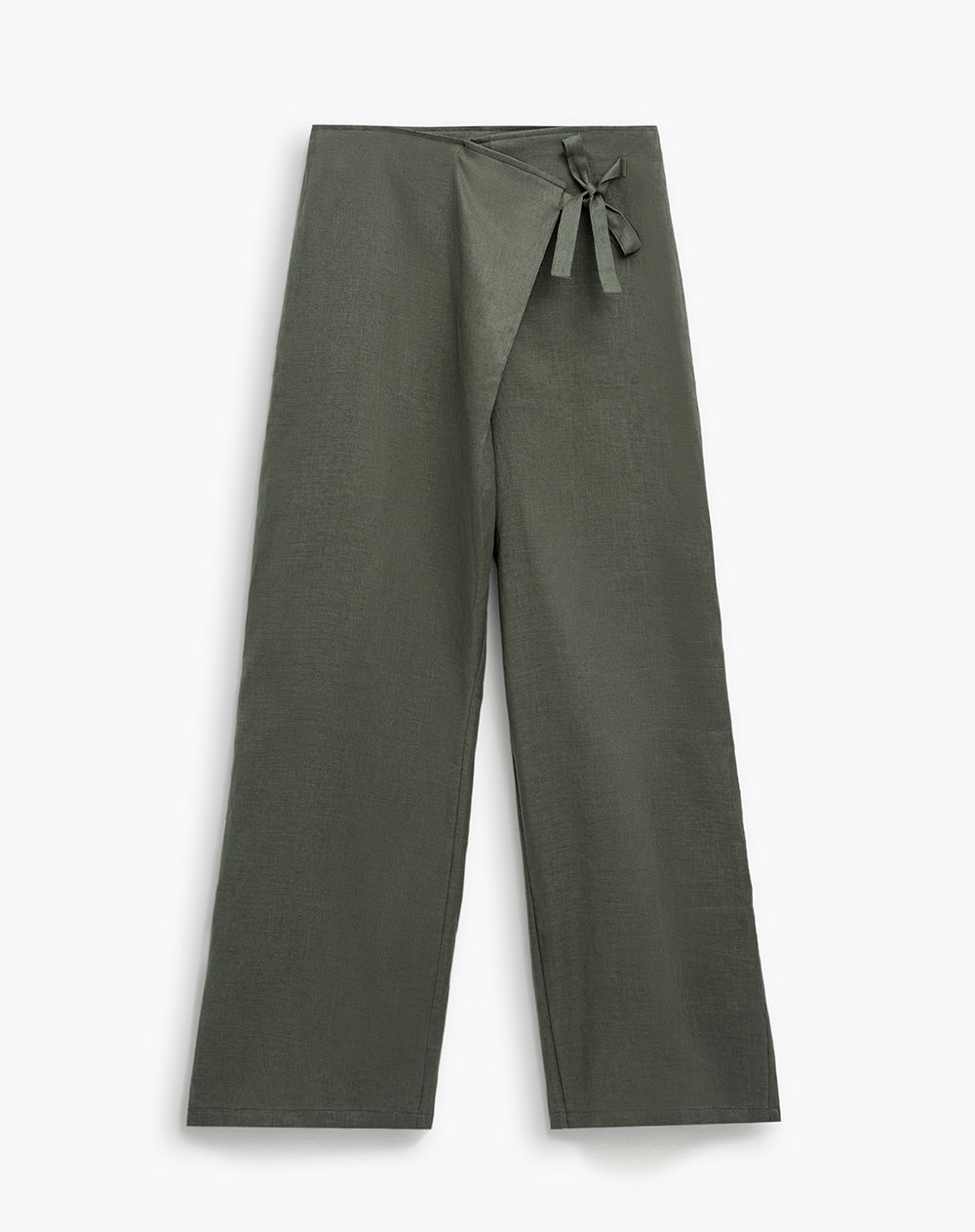 Pantalón loose tiro alto en lino verde mujer