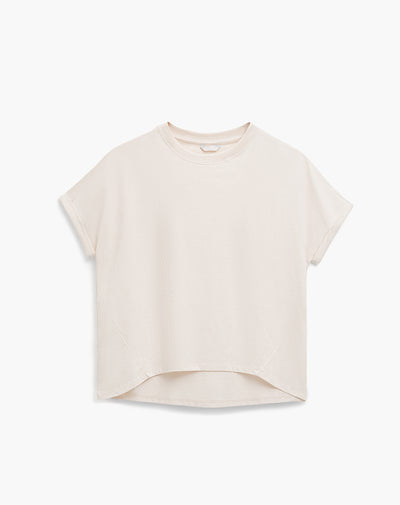 Camiseta holgada algodón manga corta avena mujer