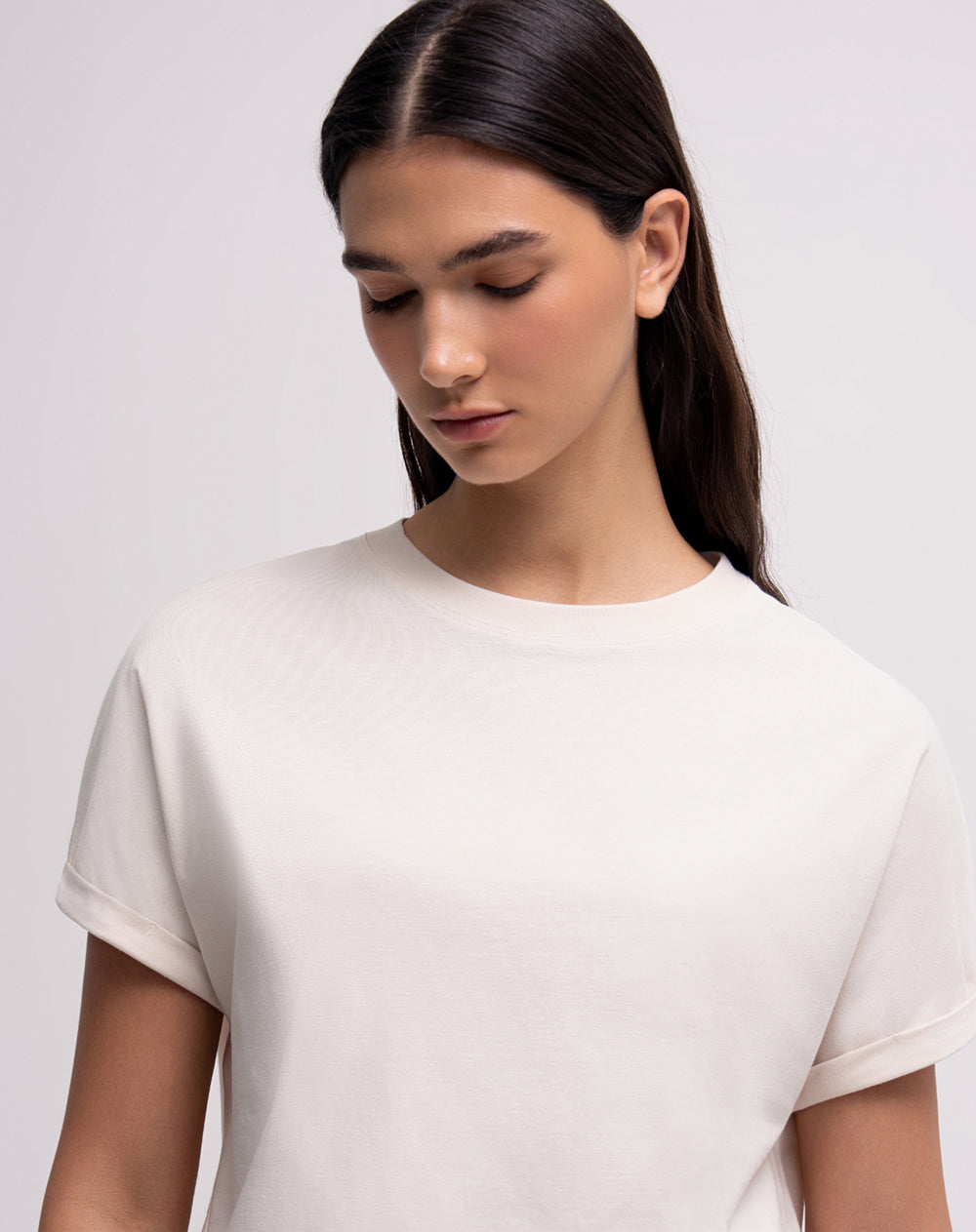 Camiseta oversize algodón manga corta avena mujer
