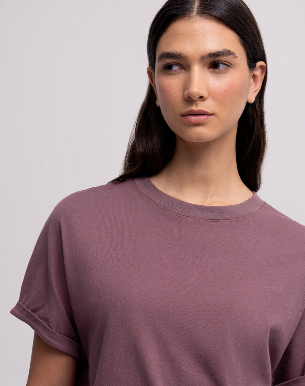 Camiseta holgada algodón manga corta morada mujer