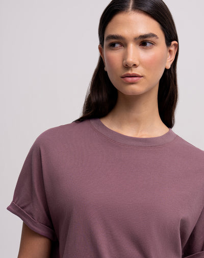 Camiseta oversize algodón manga corta morada mujer