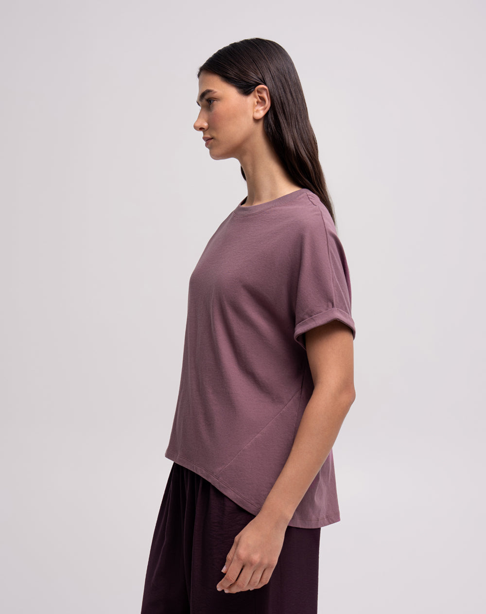 Camiseta oversize algodón manga corta morada mujer