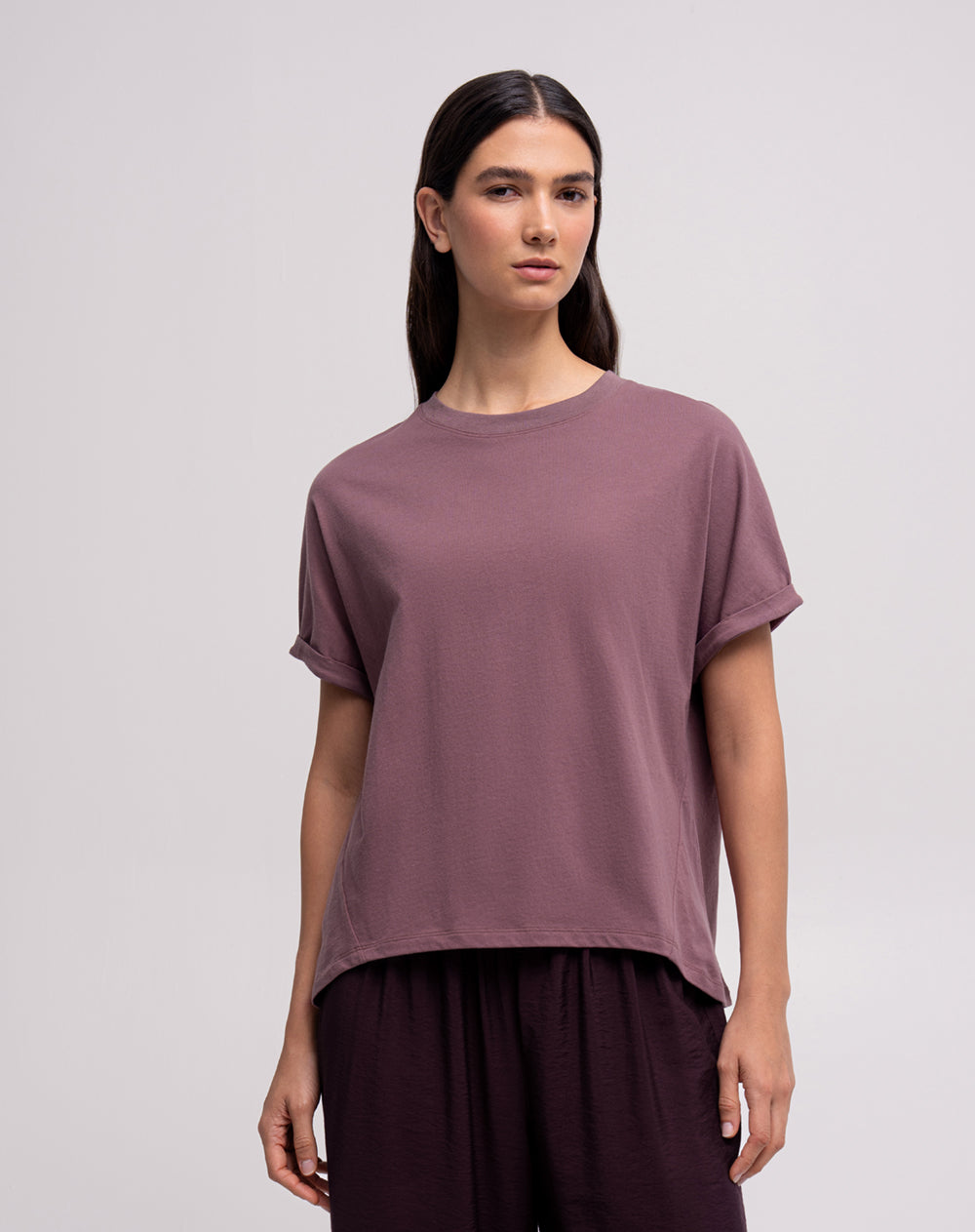 Camiseta oversize algodón manga corta morada mujer