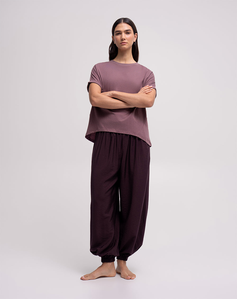 Camiseta oversize algodón manga corta morada mujer