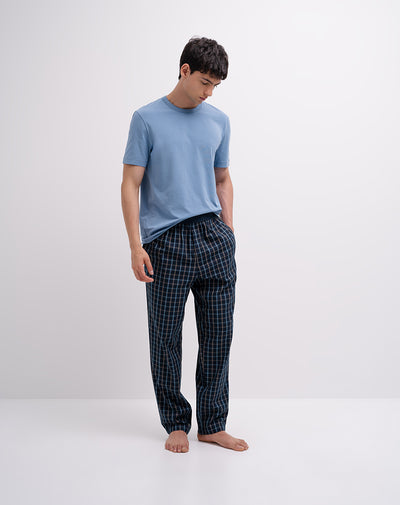 Pantalón regular fit tiro medio azul estampado