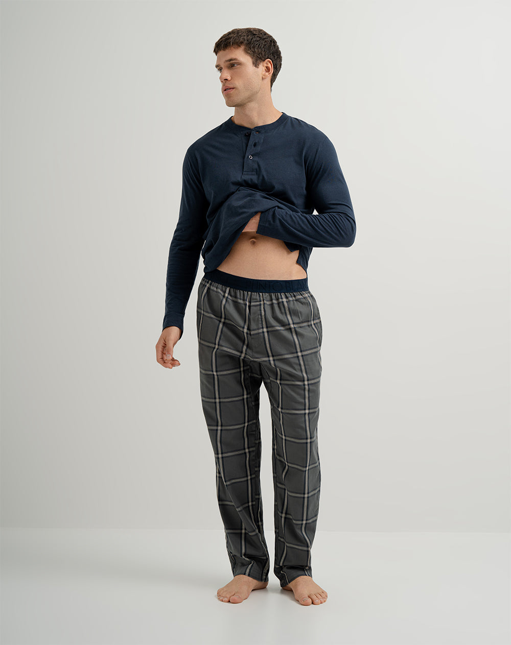 Pantalón de pijama hombre algodón largo verde cuadros