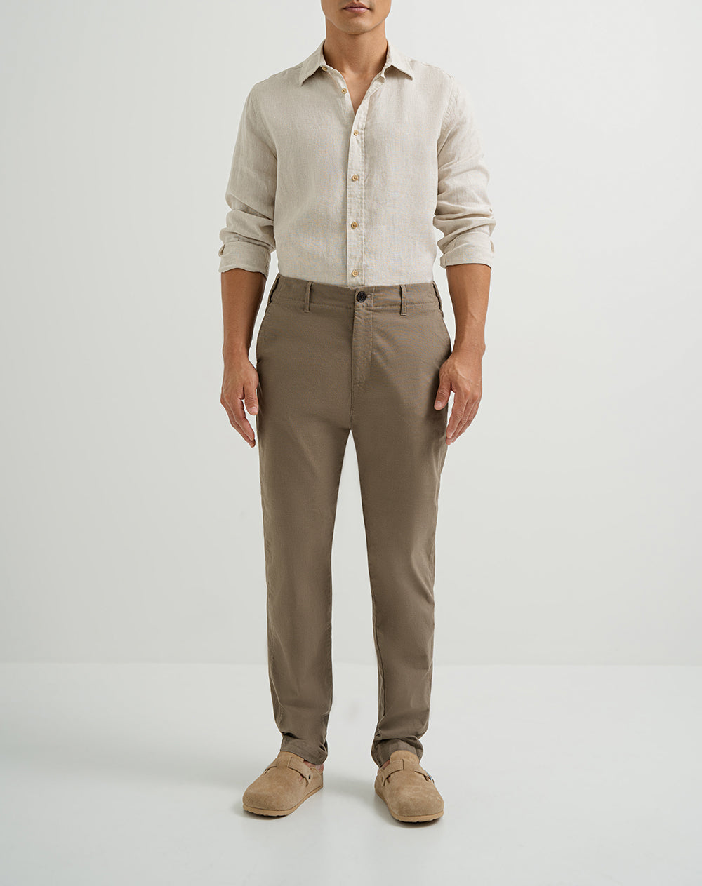 Pantalón chino regular algodón taupe hombre