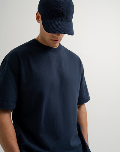 Camiseta en algodón sostenible holgada azul oscuro para hombre