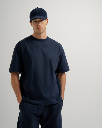 Camiseta confort holgada algodón azul oscuro hombre