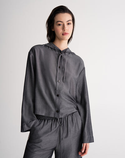Camisa relaxed fit manga larga gris