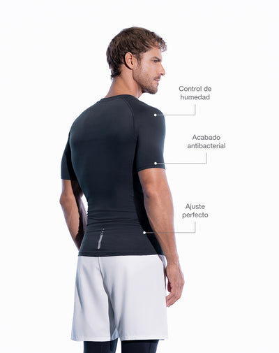 Camiseta deportiva antibacterial negra hombre