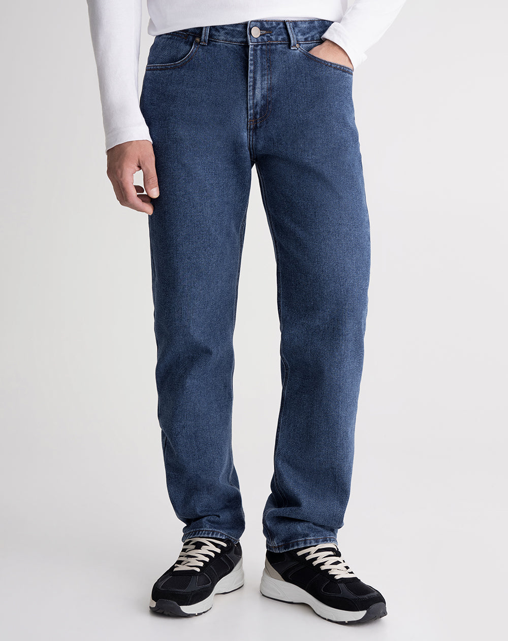 Jean recto regular algodón 5 bolsillos indigo medio hombre