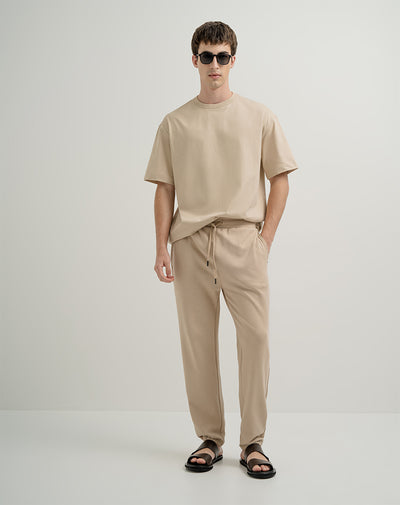 Jogger algodón sostenible semi ajustado caqui para hombre