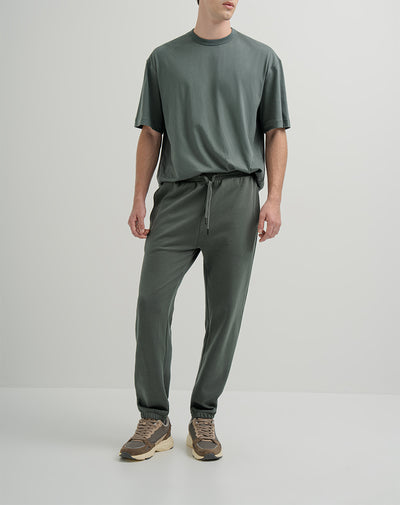 Jogger algodón sostenible semi ajustado verde militar para hombre