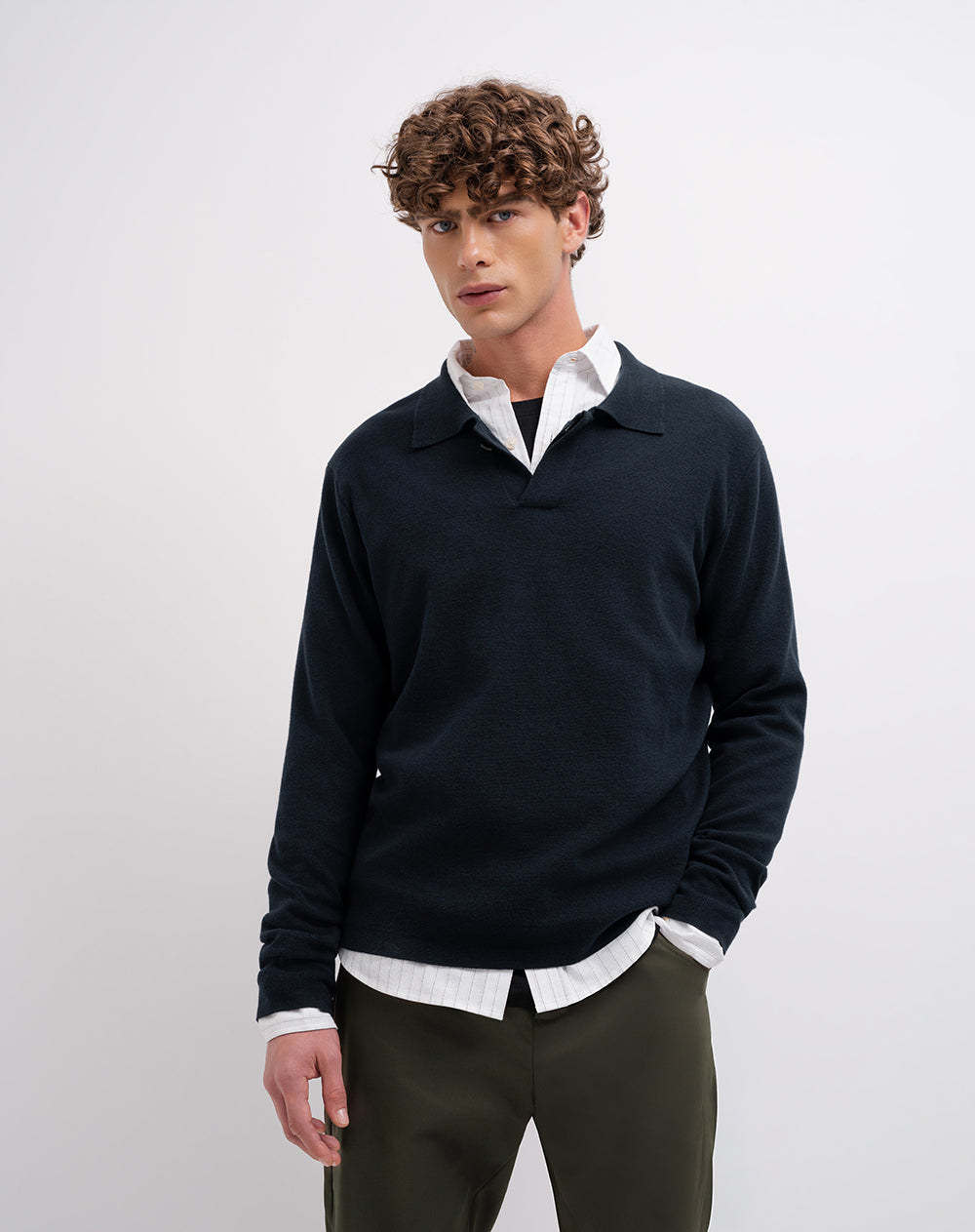 Buzo tipo polo regular tejido de punto algodón azul hombre