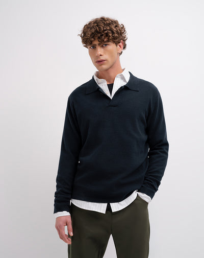 Buzo tipo polo regular tejido de punto algodón azul hombre