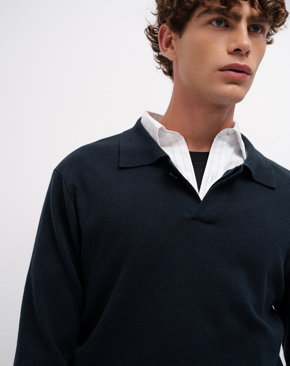 Buzo tipo polo regular tejido de punto algodón azul hombre