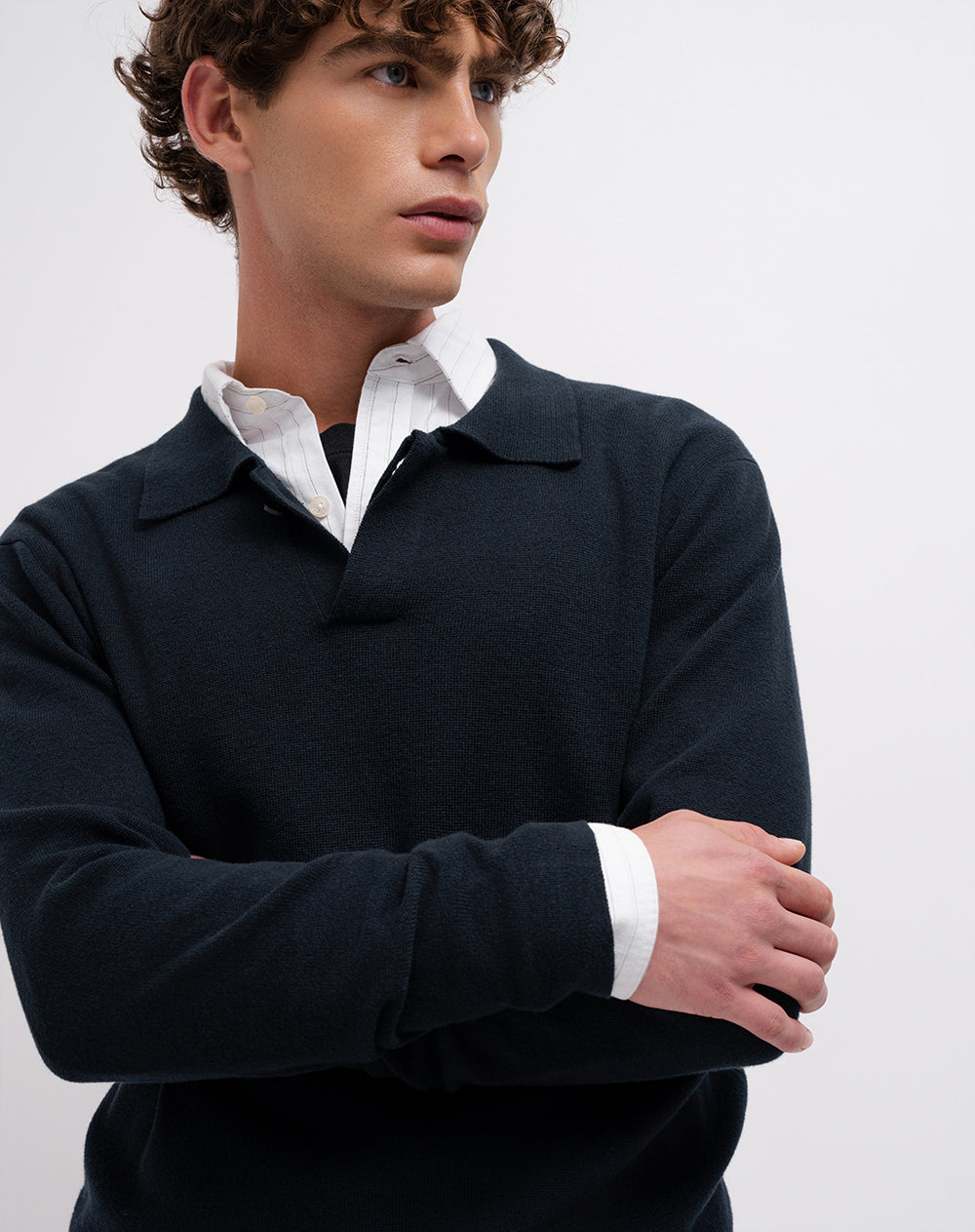 Buzo tipo polo regular tejido de punto algodón azul hombre