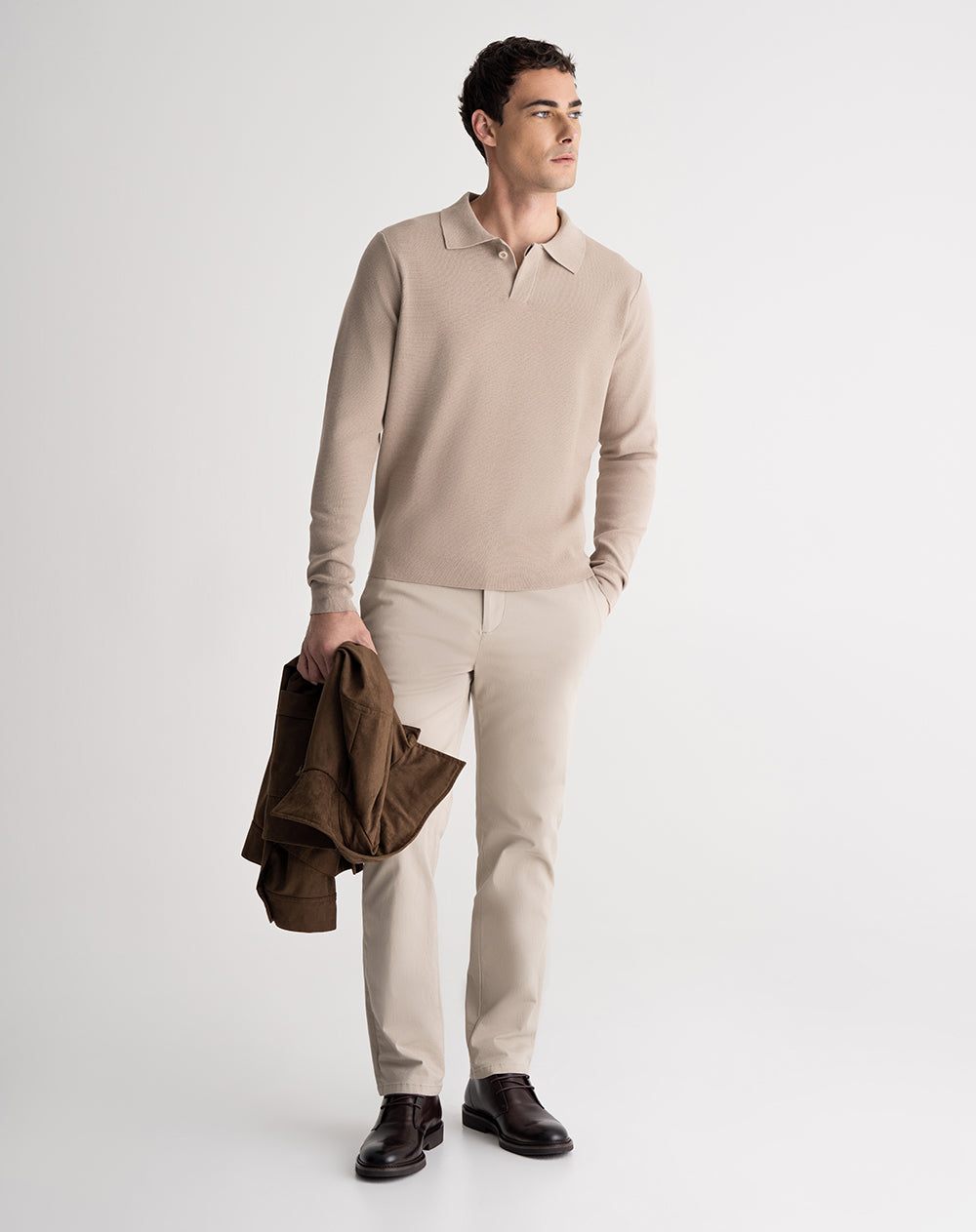 Camibuzo regular algodón tejido de punto taupe hombre