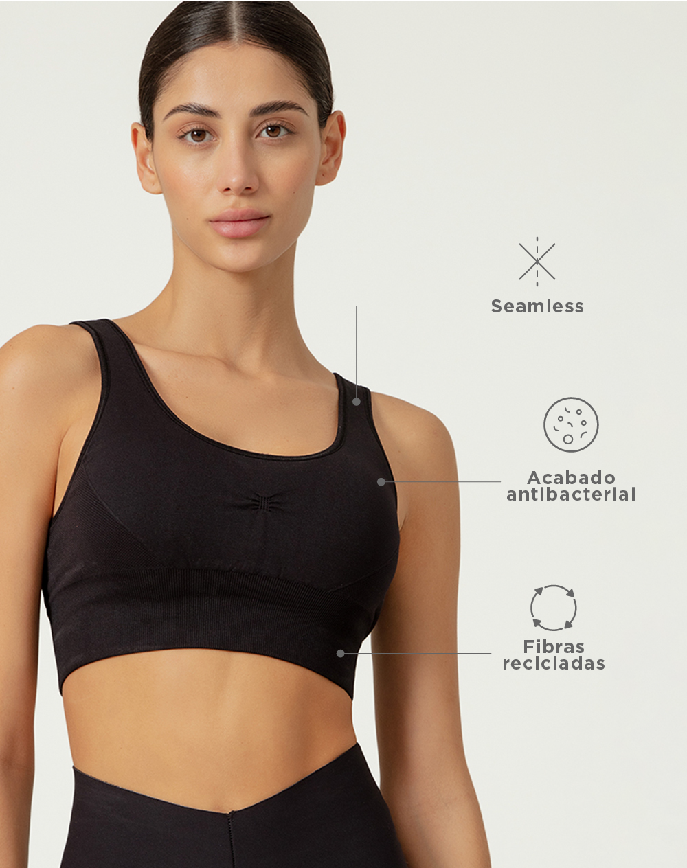 Top deportivo soporte alto seamless sin costura negro