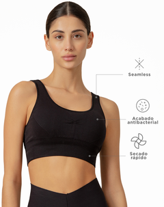 Top deportivo soporte alto seamless pocas costuras negro