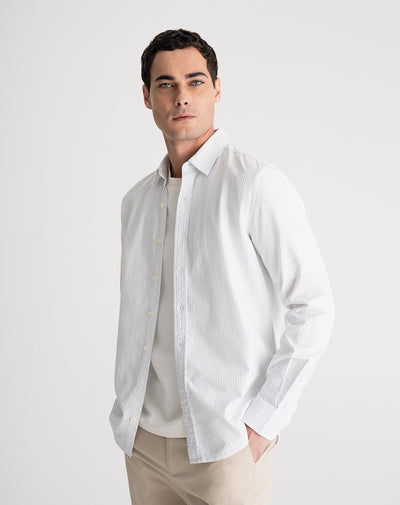 Camisa regular fit manga larga blanca con rayas
