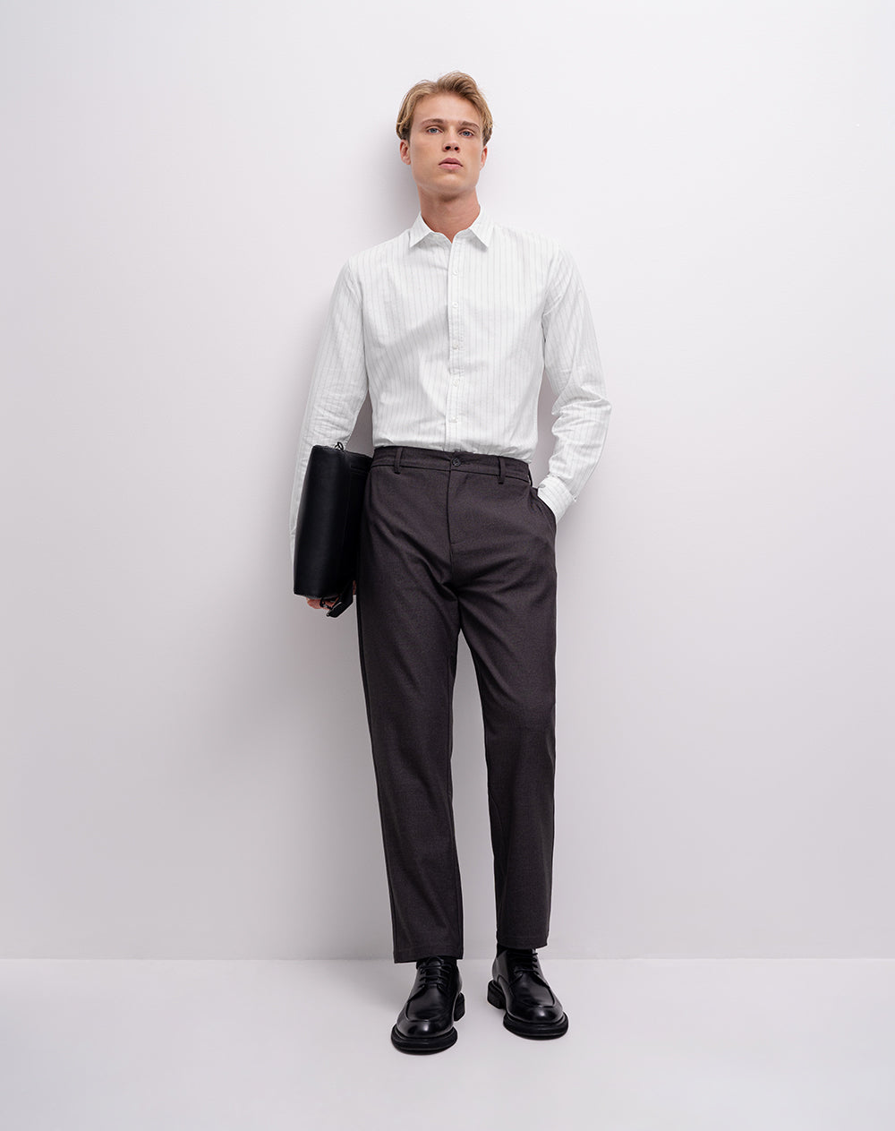 Camisa manga larga slim algodón blanca hombre