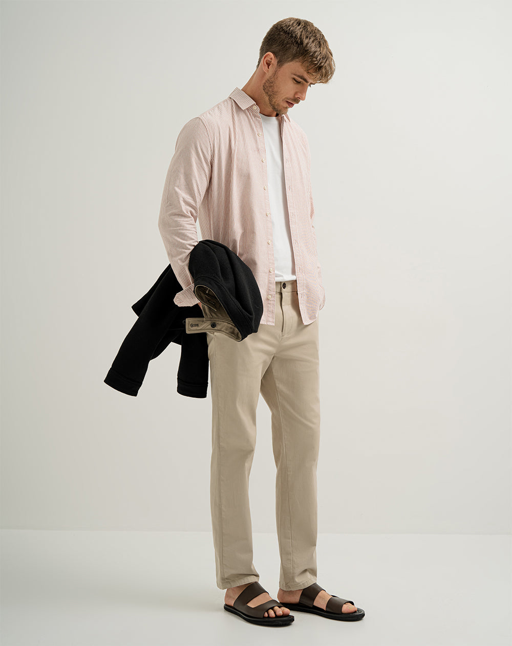 Camisa regular fit manga larga terracota rayas