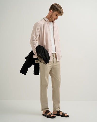 Camisa regular fit manga larga terracota rayas