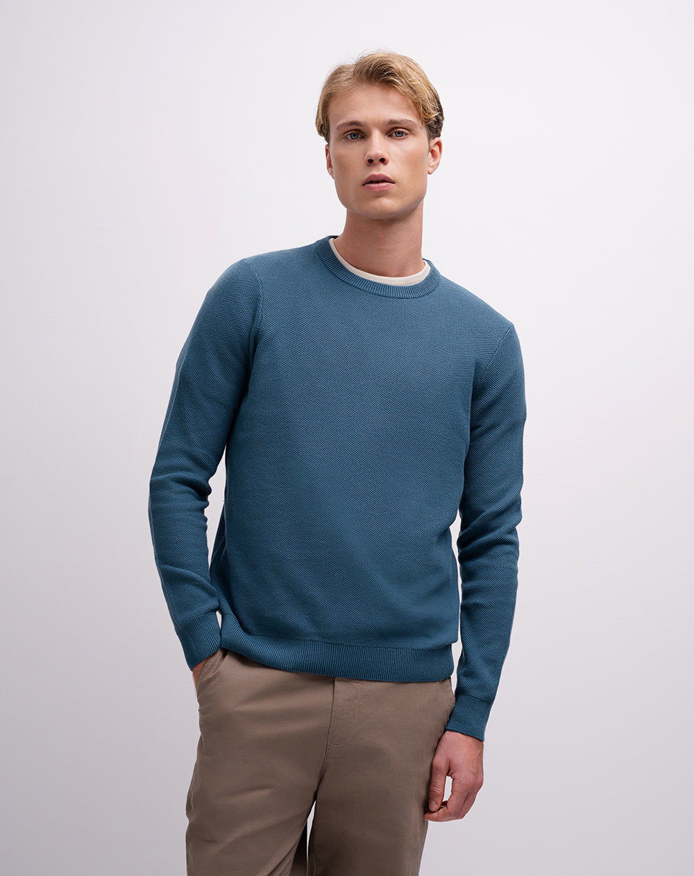 Buzo regular tejido de punto algodón azul hombre