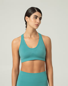 Top deportivo soporte alto seamless sin costura azul