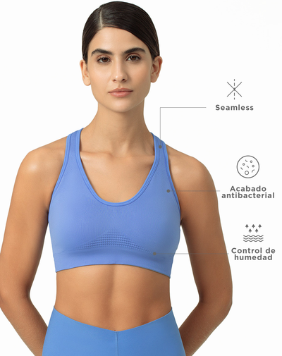 Top deportivo soporte alto seamless pocas costuras azul