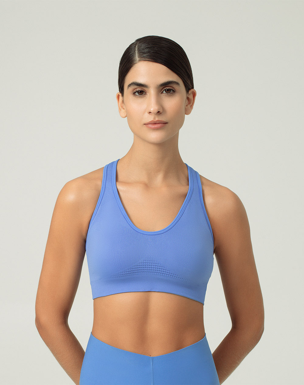 Top deportivo soporte alto seamless pocas costuras azul
