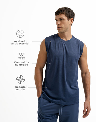 Camiseta deportiva  hombre control humedad azul
