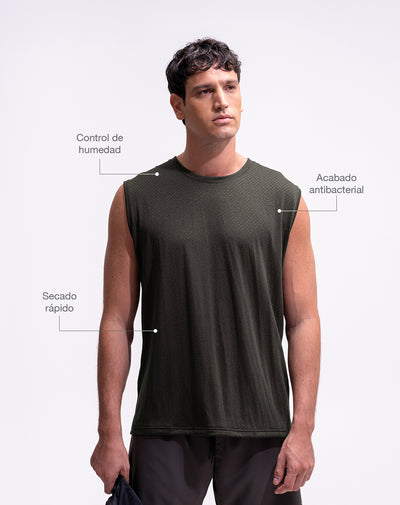 Camisilla deportiva control humedad verde hombre