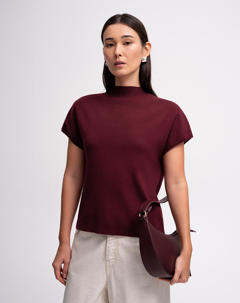 Camiseta regular vino tinto mujer