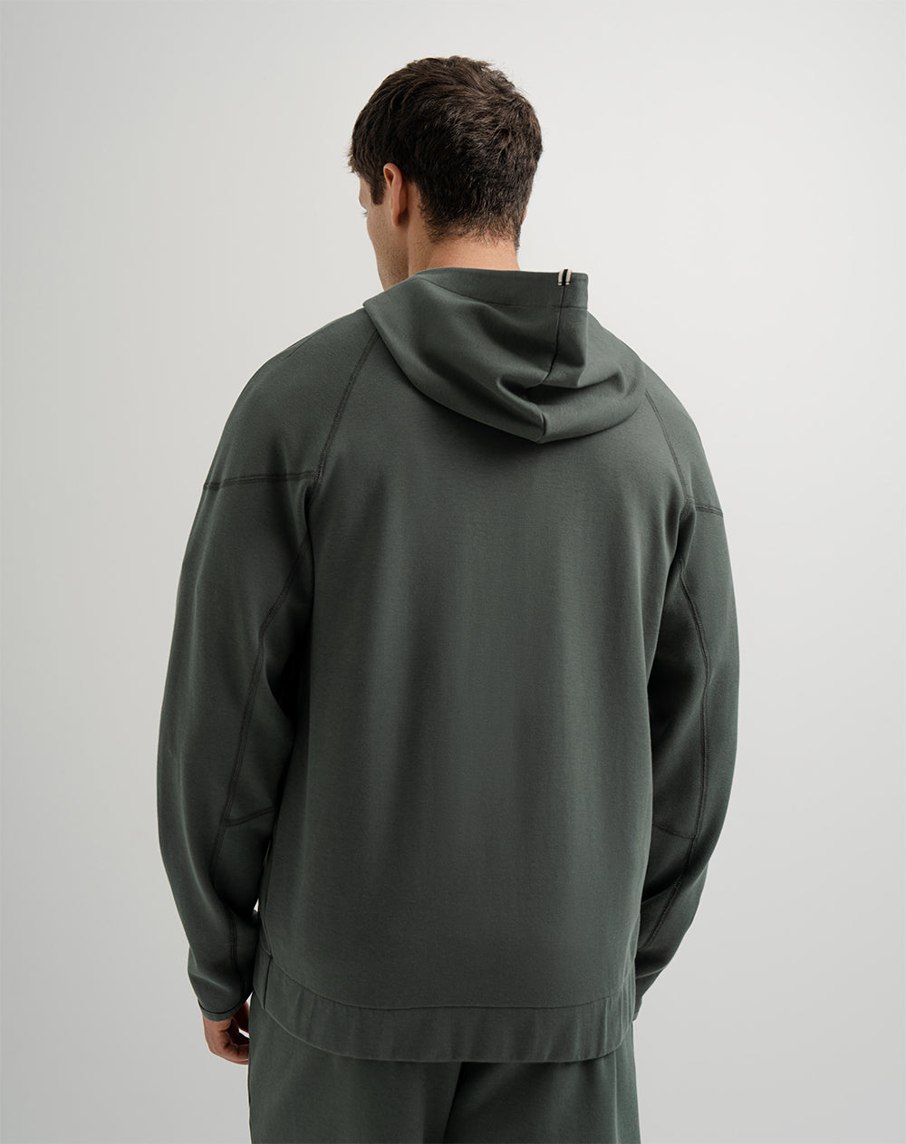 Chaqueta en algodón sostenible con cierre y capucha verde oscuro hombre