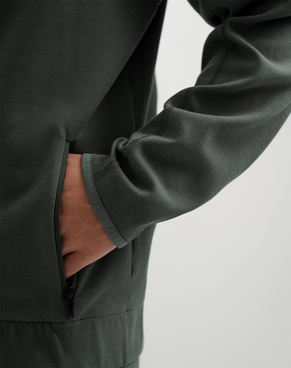 Chaqueta en algodón sostenible con cierre y capucha verde oscuro hombre