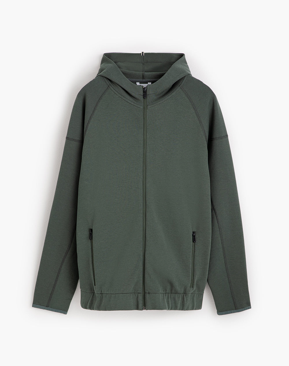 Chaqueta en algodón sostenible con cierre y capucha verde oscuro hombre