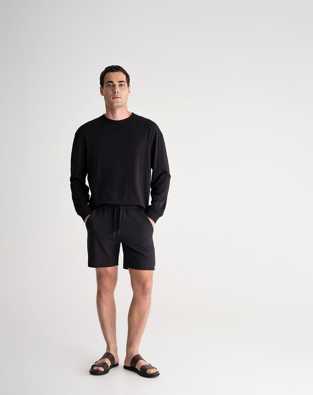 Bermuda algodón regular negra hombre