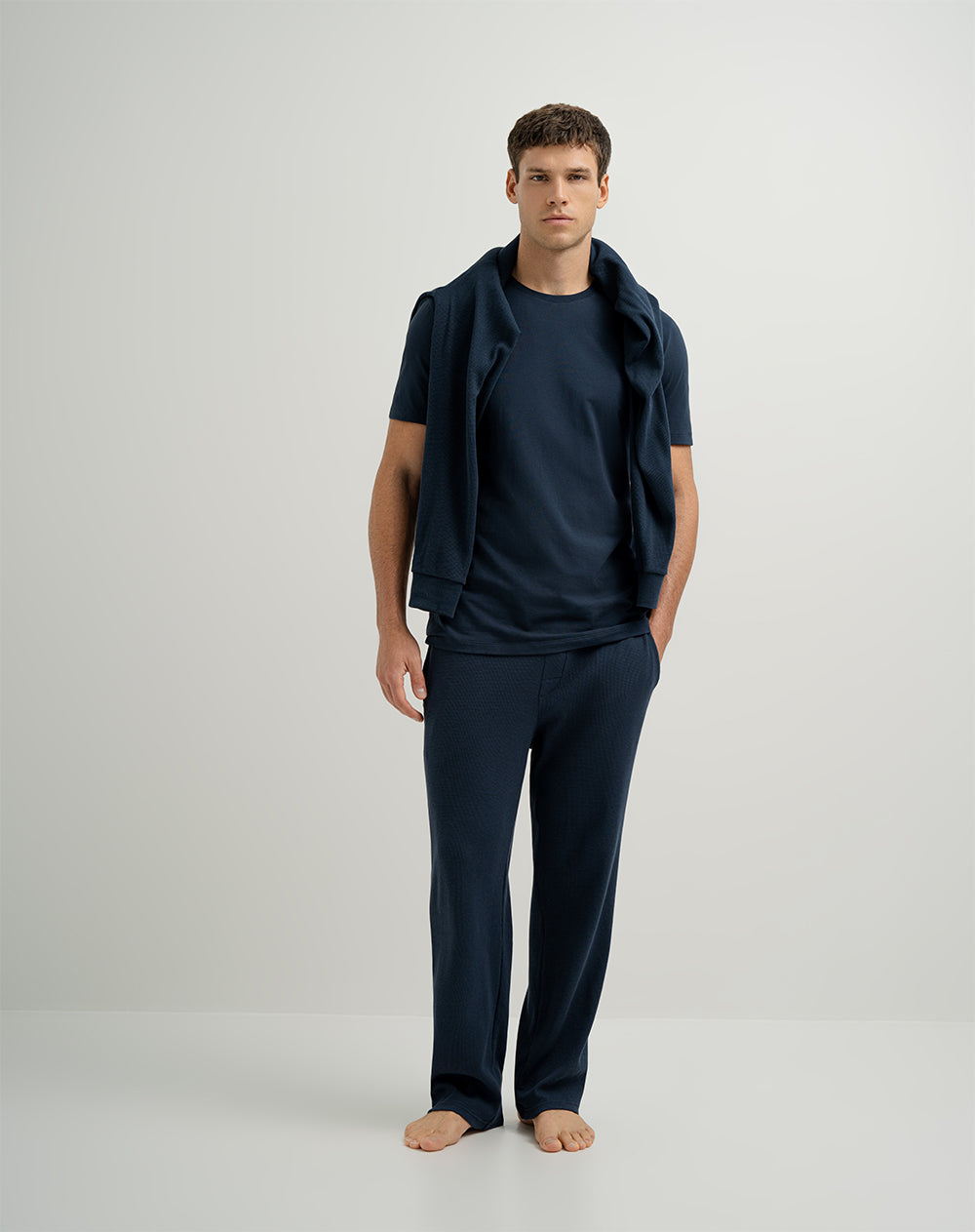 Camiseta de pijama hombre algodón pima azul oscuro