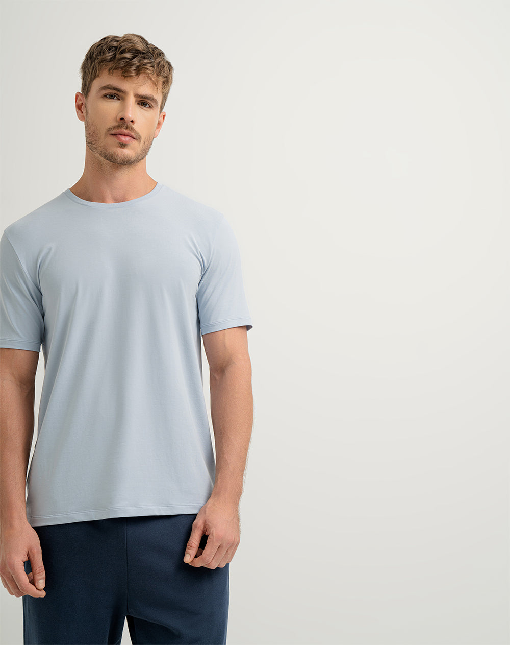 Camiseta de pijama hombre algodón pima azul claro