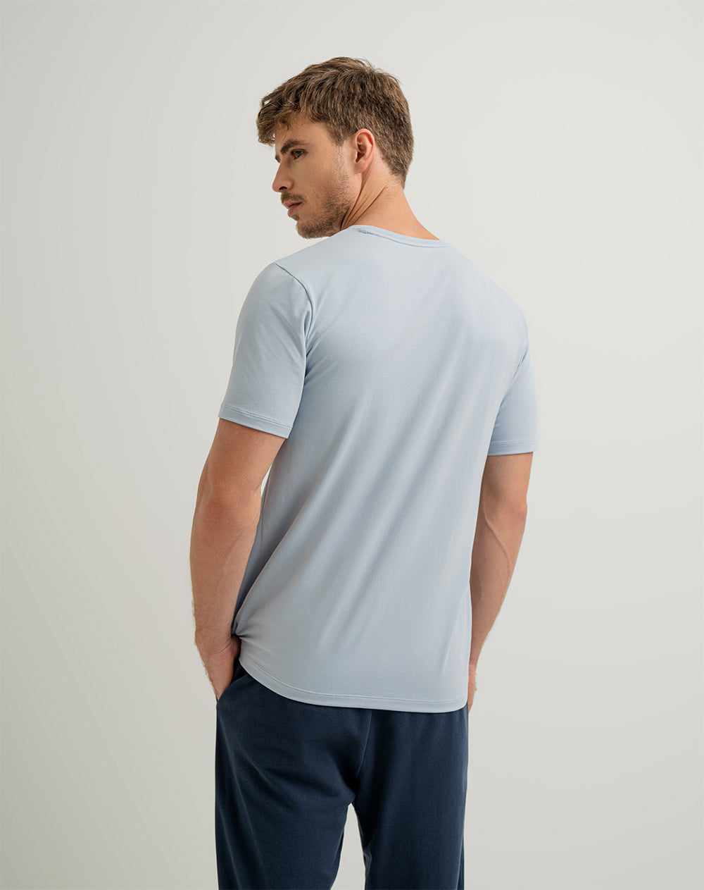 Camiseta de pijama hombre algodón pima azul claro