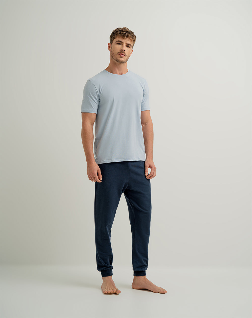 Camiseta de pijama hombre algodón pima azul claro