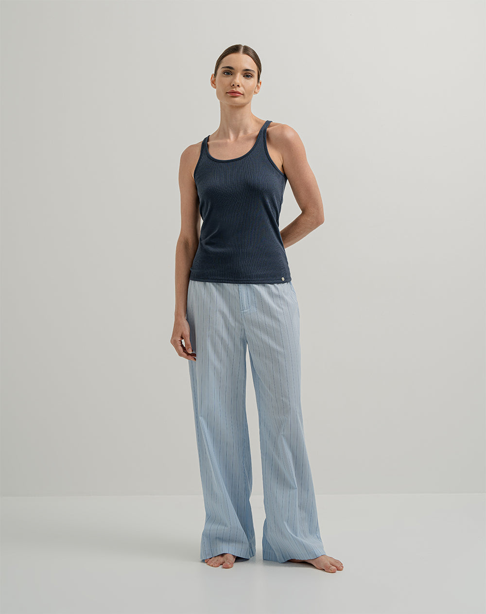 Camiseta sisa de pijama mujer algodón azul oscura